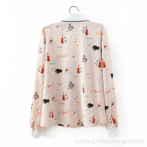 Lässige bunte Cartoon Tierdruck Frauen Chiffon Shirt
